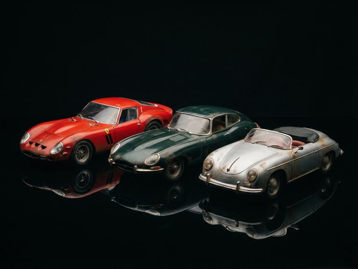 Used collectible model cars — vintage Ferrari, Jaguar, Porsche