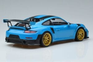 Porsche 911 991.2 GT3 RS Weissach Package Miami Blå Guldfælge Minichamps 1:18 153068310 Metal — billede 2 af 6