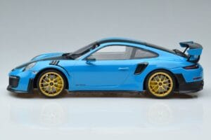 Porsche 911 991.2 GT3 RS Weissach Package Miami Blå Guldfælge Minichamps 1:18 153068310 Metal — billede 3 af 6