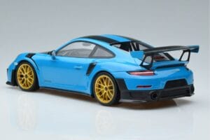 Porsche 911 991.2 GT3 RS Weissach Package Miami Blå Guldfælge Minichamps 1:18 153068310 Metal — billede 5 af 6