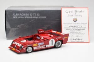 Alfa Romeo 33TT 12 #1 A. Merzario / J. Laffite 1000km Nurburgring Winner 1975 AUTOart 1:18 87505 Metal — billede 8 af 8