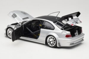 BMW M3 E46 GTR Street Sølv With Carbon Roof Minichamps 1:18 100012102 Metal — billede 5 af 8