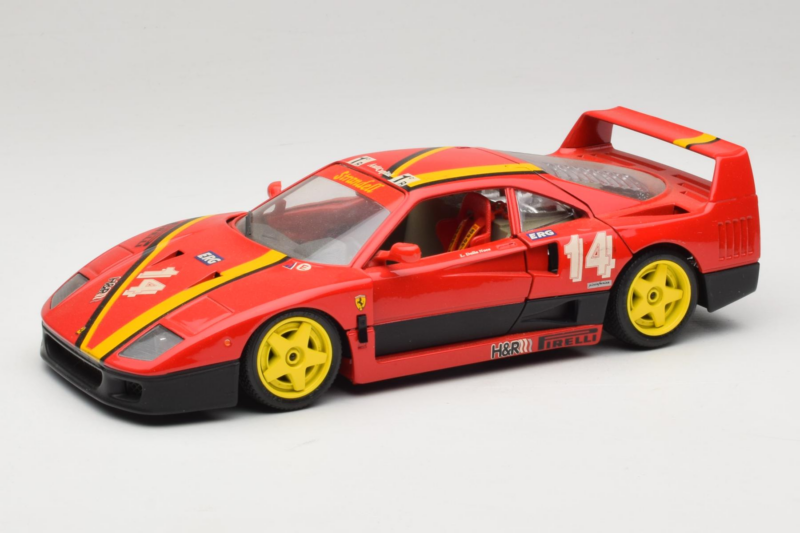 Ferrari F40 Evoluzione #14 L. Dalla Noce H&R Rød med Gule Hjul 1992 Bburago 1:18 3042-H1 Metal