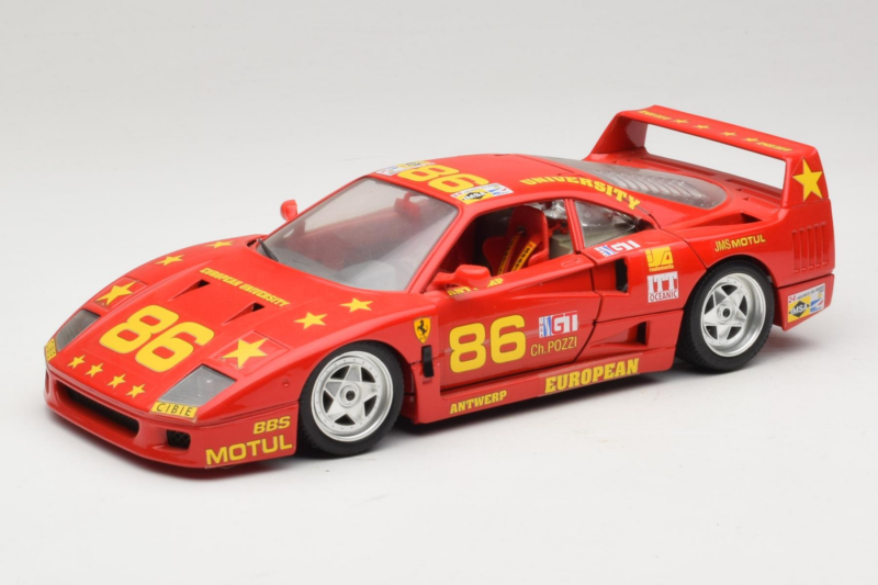 Ferrari F40 LM #86 Ch. Pozzi IMSA 24 Hours of Le Mans 1985 Rød Bburago 1:18 3332-P6 Metal