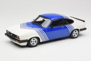 Ford Capri Mk2 3.0 Hvid med Blå Striber Minichamps 1:18 155788600 Metal