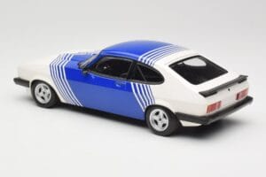 Ford Capri Mk2 3.0 Hvid med Blå Striber Minichamps 1:18 155788600 Metal — billede 5 af 6