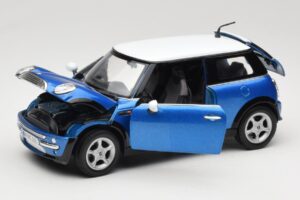 Mini Cooper R50 Blå med Hvidt Tag Mondo Motors 1:18 MINI004 Metal — billede 2 af 8