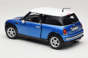 Mini Cooper R50 Blå med Hvidt Tag Mondo Motors 1:18 MINI004 Metal — billede 7 af 8
