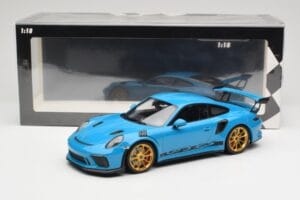 Porsche 911 991.2 GT3 RS Blå med Gyldne Fælge Minichamps 1:18 155068222 Metal — billede 6 af 6