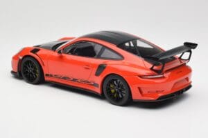 Porsche 911 991.2 GT3 RS Weissach Package Lava Orange Wording Sorte Magnesium Fælge Minichamps 1:18 153068226 Metal — billede 5 af 6