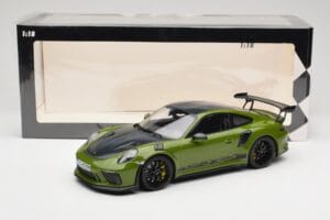 Porsche 911 991.2 GT3 RS Weissach Package Lizard Green Wording & Sorte Magnesiumfælge Minichamps 1:18 155068232 Metal — billede 6 af 6