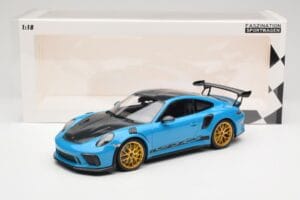 Porsche 911 991.2 GT3 RS Weissach Package Shark Blue Wording Guld Magnesium Fælge Minichamps 1:18 153068237 Metal — billede 6 af 6