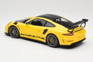 Porsche 911 991.2 GT3 RS Gul Weissach Package Platinum Wheels Minichamps 1:18 155068221 Metal — billede 5 af 6