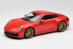 Porsche 911 992 Carrera 4S Guards Rød & Guld Hjul Minichamps 1:18 153067328 Metal