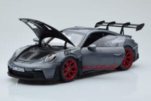 Porsche 911 992 GT3 RS Arctic Grå Pyro Rød Norev 1:18 187350 Metal — billede 2 af 8