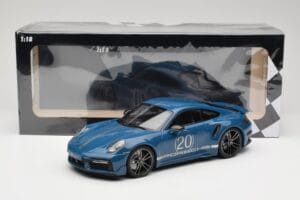 Porsche 911 992 Turbo S Sport Design Package Gentian Blue Metallic Minichamps 1:18 155069170 Metal — billede 6 af 6