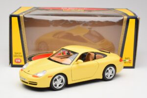 Porsche 911 996 Carrera Gul Bburago 1:18 30085-M1 Metal — billede 8 af 8