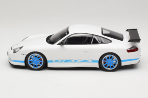 Porsche 911 996 GT3 RS Hvid Blå Striber Minichamps 1:18 155062021 Metal — billede 3 af 6