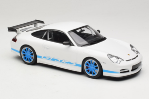 Porsche 911 996 GT3 RS Hvid Blå Striber Minichamps 1:18 155062021 Metal — billede 4 af 6