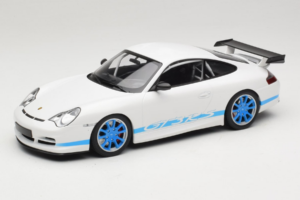 Porsche 911 996 GT3 RS Hvid Blå Striber Minichamps 1:18 155062021 Metal