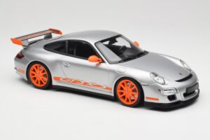 Porsche 911 997.1 GT3 RS Sølv med Orange Fælge Minichamps 1:18 155062120 Metal — billede 4 af 6
