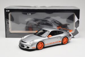 Porsche 911 997.1 GT3 RS Sølv med Orange Fælge Minichamps 1:18 155062120 Metal — billede 6 af 6