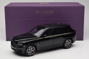 Rolls-Royce Cullinan Sort Med Gold Coachline & Shadow Wheels OEM 1:18 028-15A Metal — billede 8 af 8
