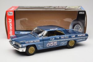Pontiac Catalina Super Duty Super Stock #655 Blå 1962 Auto World 1:18 AW201/06 Metal — billede 8 af 8