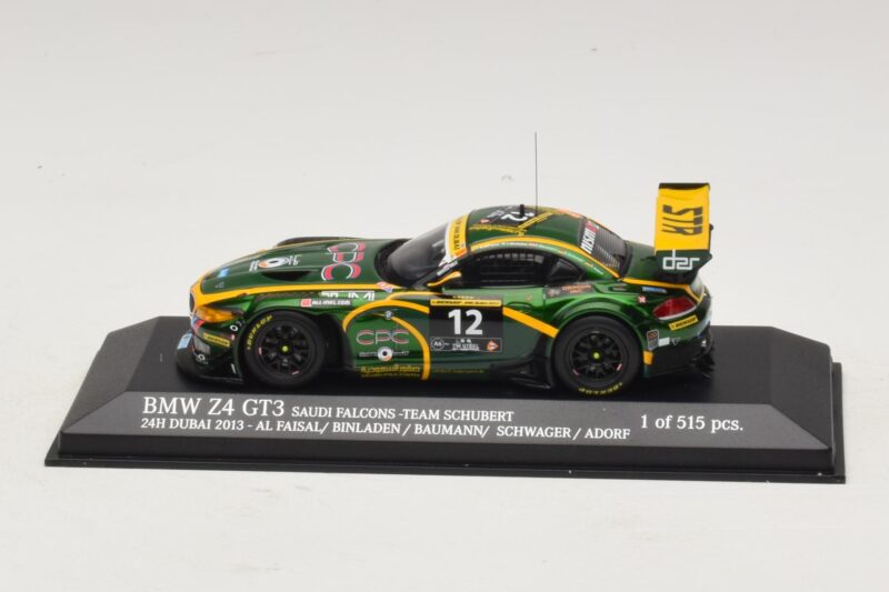 BMW Z4 GT3 Saudi Falcons #12 Al Faisal / Binladen 24 Hours of Dubai 2013 Minichamps 1:43 BMW Z4 GT3 Saudi Falcons #12 Al Faisal / Binladen 24 Hours of Dubai 2013 Minichamps 1:43 437132412 Metal