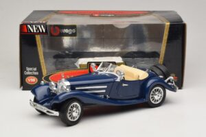 Mercedes 500K Roadster Blå Bburago 1:20 3070 Metal — billede 8 af 8
