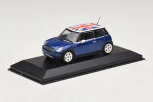Mini Cooper S R53 Blå Med Britisk Flag Minichamps 1:43 MINI026 Metal — billede 2 af 4