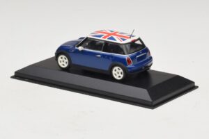 Mini Cooper S R53 Blå Med Britisk Flag Minichamps 1:43 MINI026 Metal — billede 3 af 4