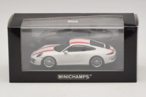 Porsche 911 991.1 R Hvid Med Røde Striber Minichamps 1:43 410066220 Metal — billede 6 af 6